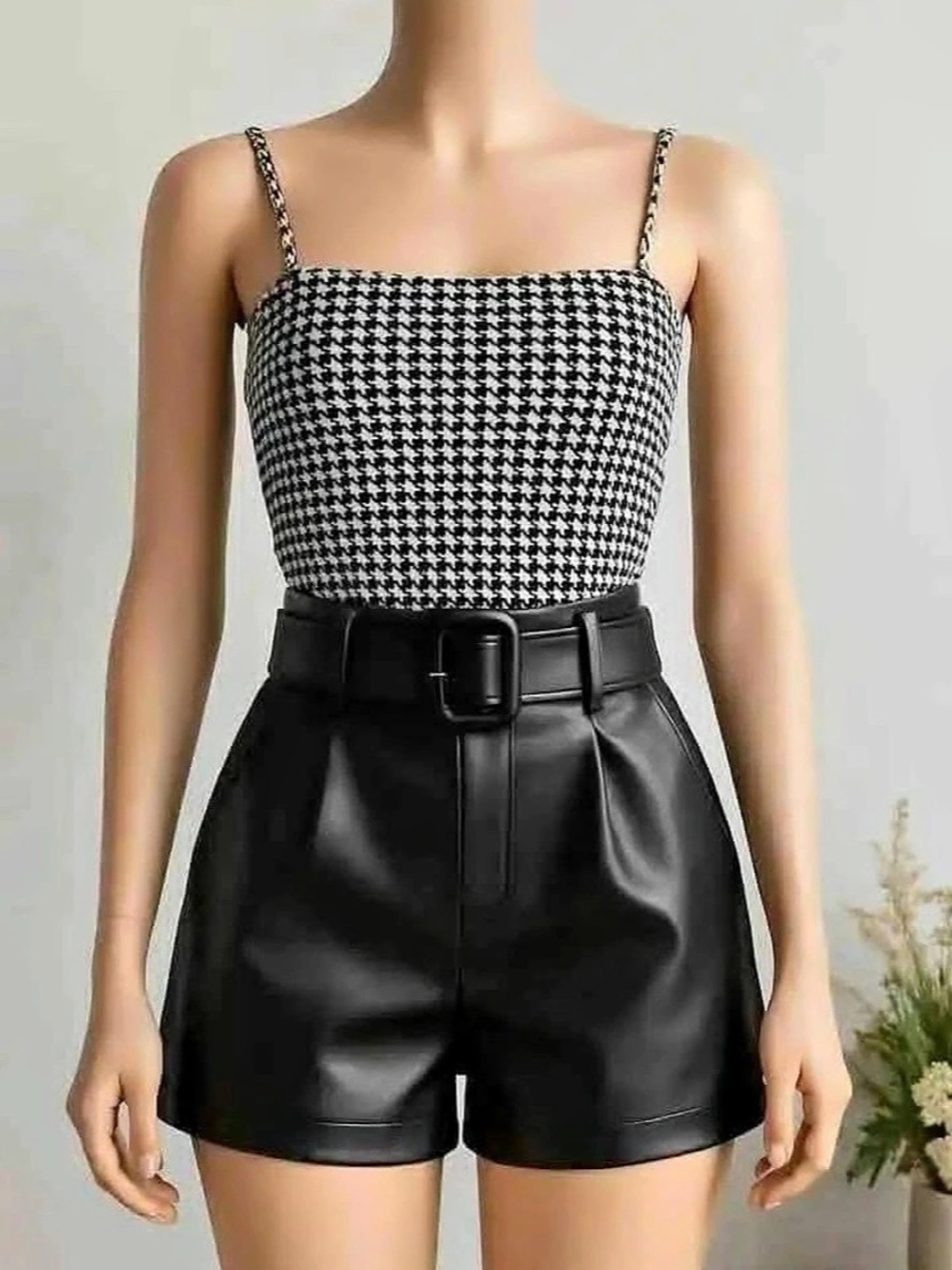 Houndstooth Camisole & Shorts in Black & White Brand New